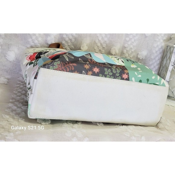 Sepiring Indonesia Girl Birds Of Paradise Floral Fabric Leather Tote Hawaii RARE - Picture 10 of 10